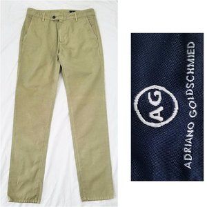 AG Adriano Goldschmied Mens Pants  Green Khaki Chino Slim Trouser Linen 32R